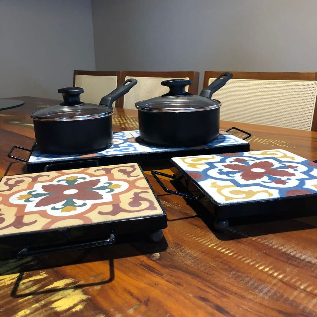 Descanso de panela ladrilho apoio mesa decoração quente proteçãp ferro fabricação propria