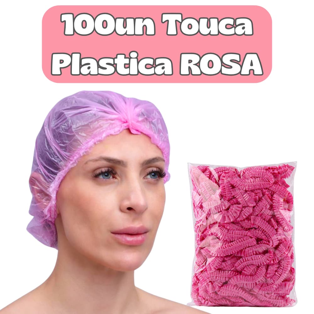 100UN Touca PLÁSTICA cor ROSA Descartável Amaciamento/Banho Salão de Beleza Spá Estética