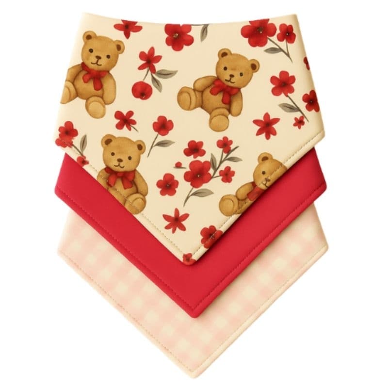 Kit com 3 Babador Bandana Bebê Menina 100% Algodão Urso Pink