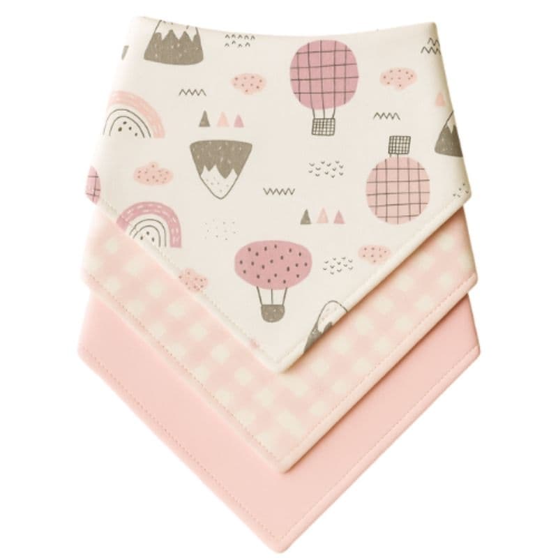 Kit com 3 Babador Bandana Bebê Menina 100% Algodão Arco Iris Xadrez Rosa