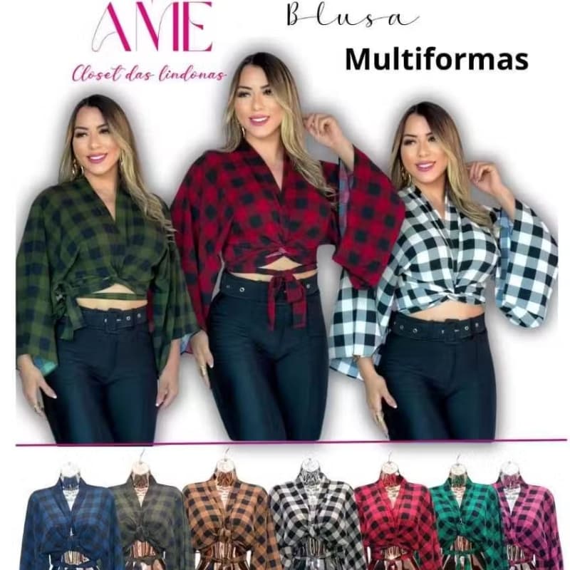 BLUSA XADREZ  TRASPASSADA MANGA LONGA FESTA JUNINA AMARRAR CAMISA XADREZ