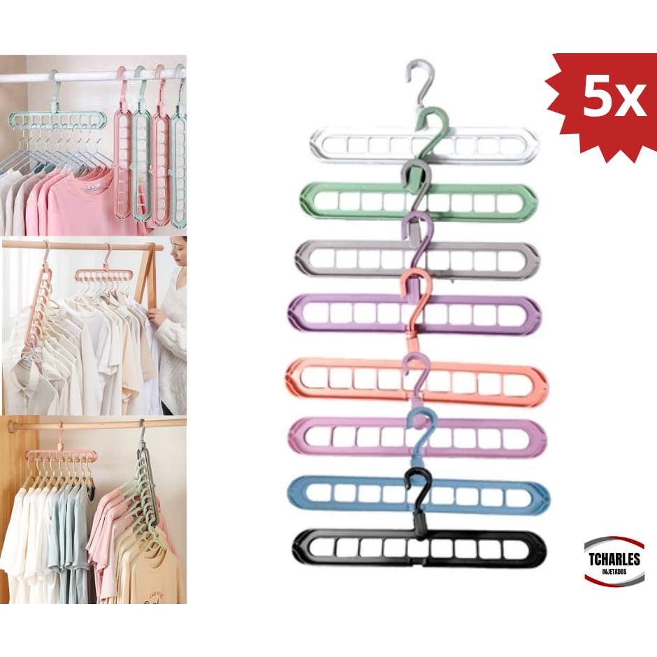 Cabides Mágicos Organizador Kit 5 Unidades 9 Furos MultiDobrável