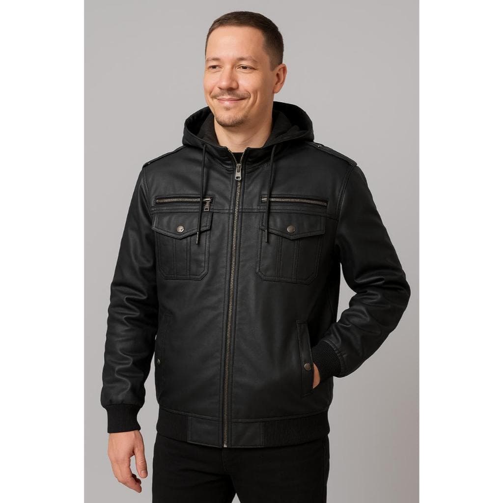 Jaqueta Blusa de Frio de Couro Forrada Preta Premium Com Touca Removivel out/inv 2026 Importada