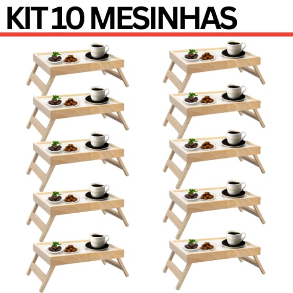 KIT 10 BANDEJA MESA CAFÉ DA MANHÃ NA CAMA OU SOFÁ COM PÉS DOBRÁVEIS, MADEIRA, COZINHA PARA SERVIR