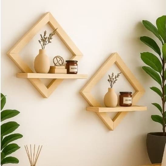 Quadro prateleira nicho losango 40cm madeira pinus cor natural