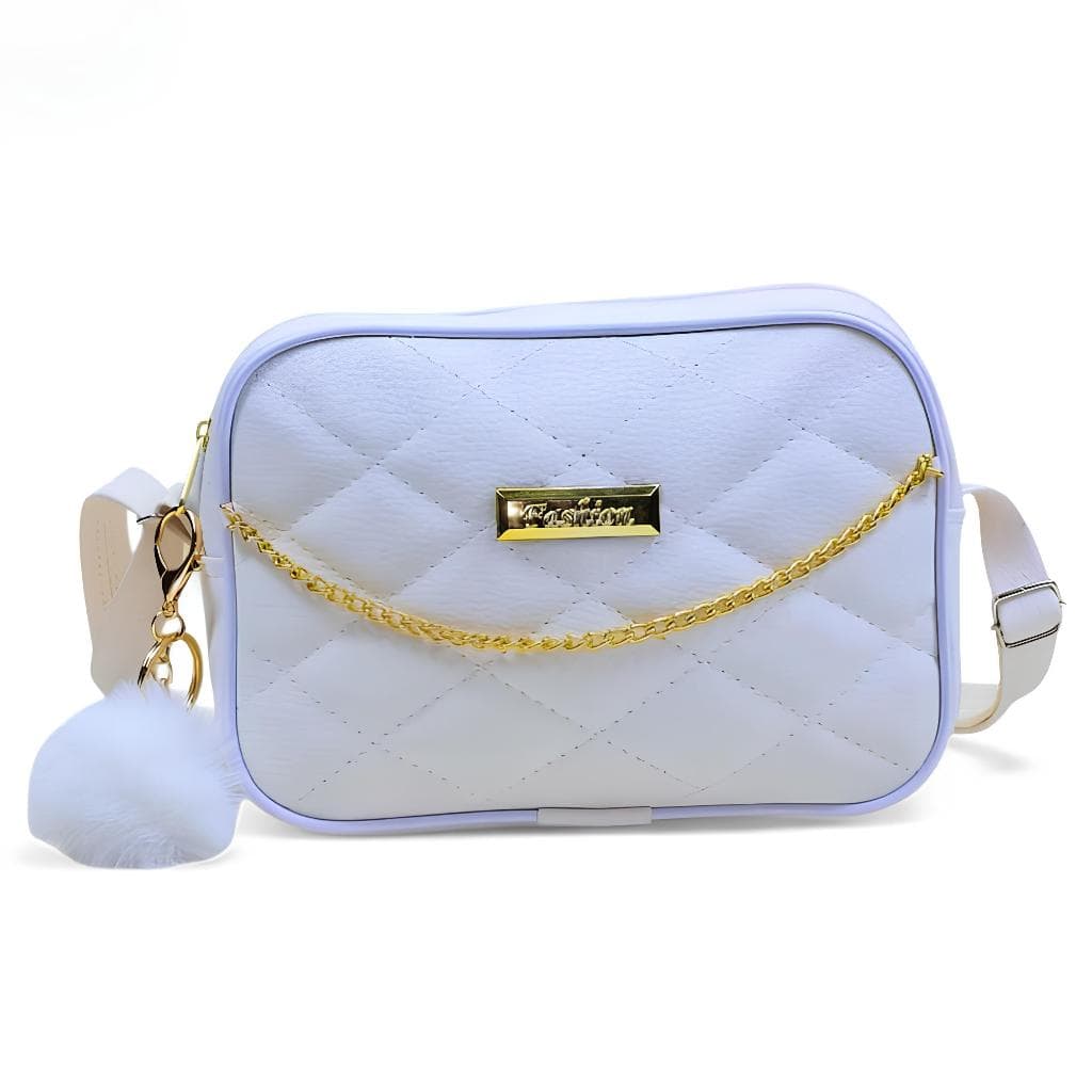 Bolsa Feminina Transversal Pequena Com Corrente 2 Compartimento + Chaveiro POMPOM