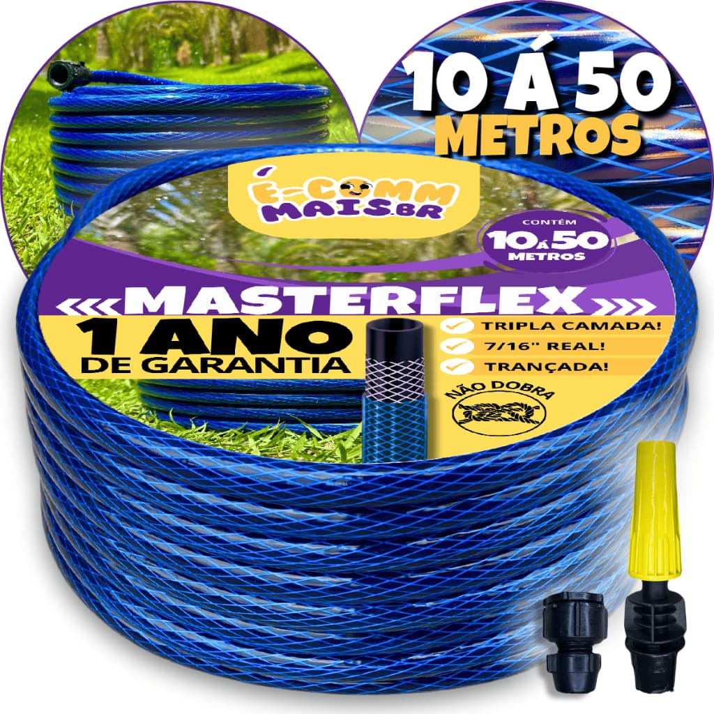 MANGUEIRA DE JARDIM TRANÇADA AZUL 7/16 (KIT COMPLETO) - 10m à 50m Reforçada Trançada Antitorção