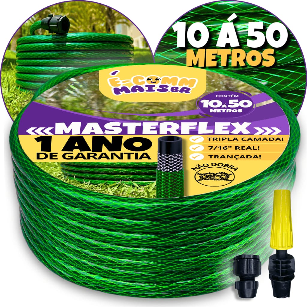 MANGUEIRA DE JARDIM TRANÇADA 7/16 (KIT COMPLETO) - 10m à 50m Reforçada Trançada Antitorção Não dobra