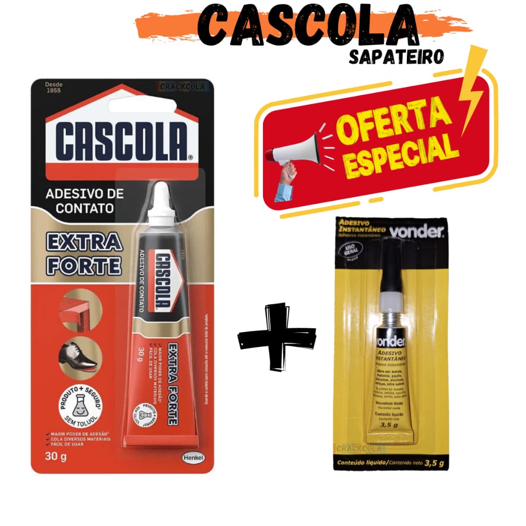 Cascola cola de contato para calçados, tênis, solados + Vonder 3,5g kit uso geral