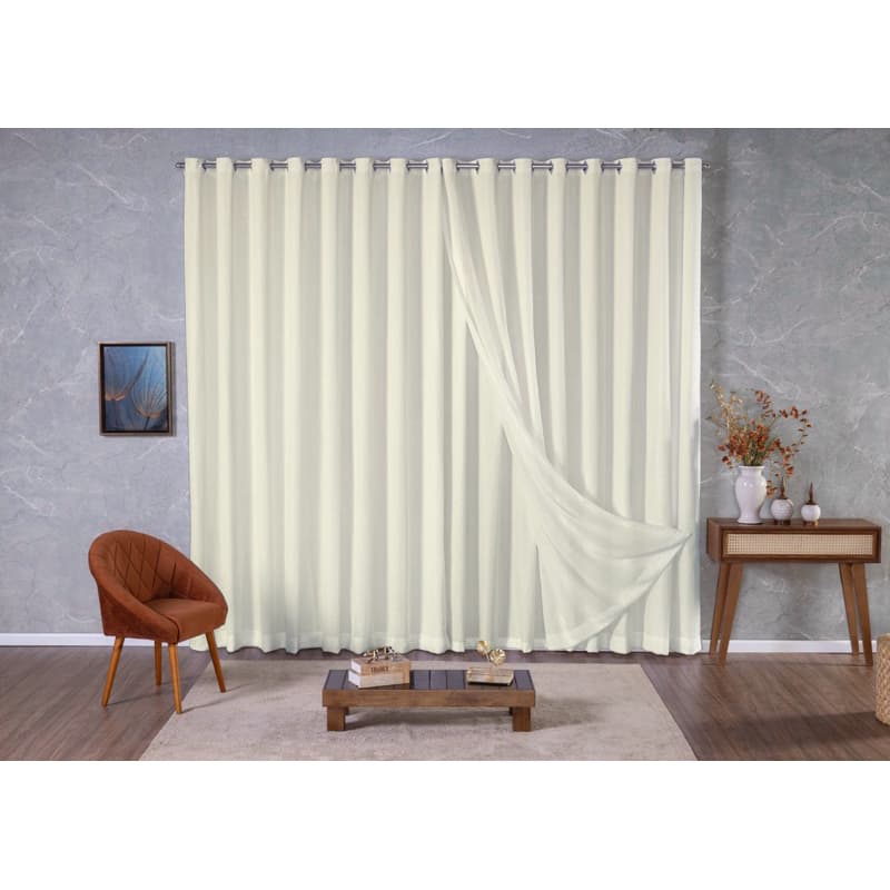 Cortina Voil Gaze De Linho 3,00 x 2,30/ 2,40/ 2,50/2,60/2,70/2,80 c/Forro de Microfibra