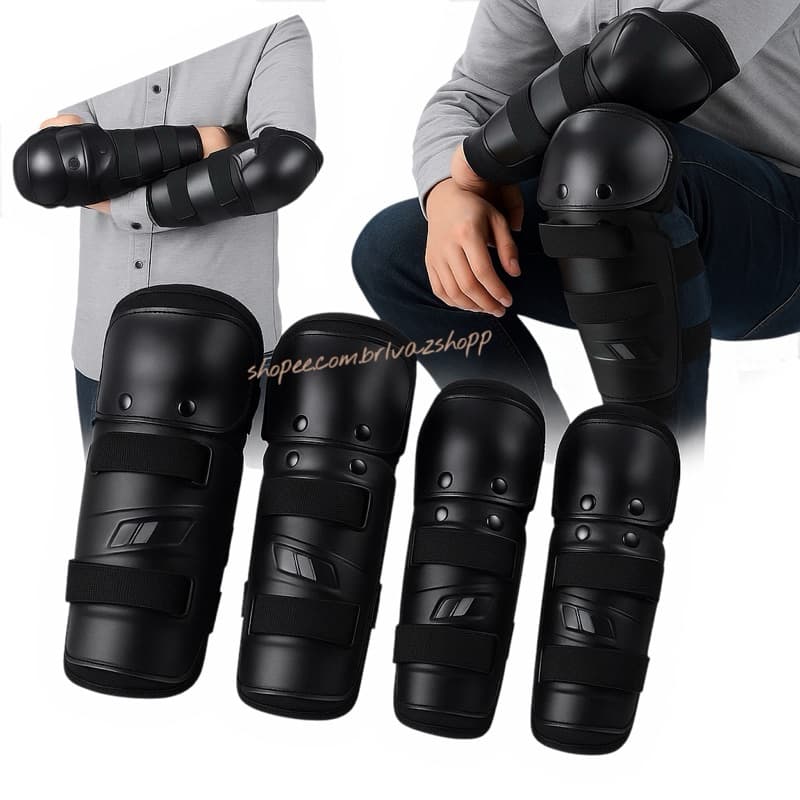Kit Joelheira Cotoveleira Protecão Articulada para Moto Bike Skate Trilha