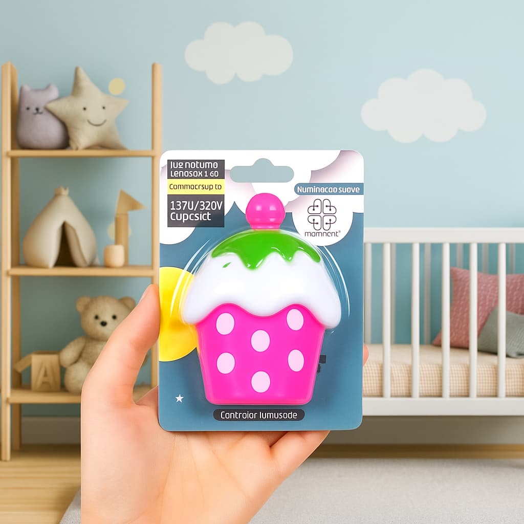 Luminária Infantil Abajur LED Tomada Cupcake Luz Noturna Criativa para Quarto Infantil e Bebê"