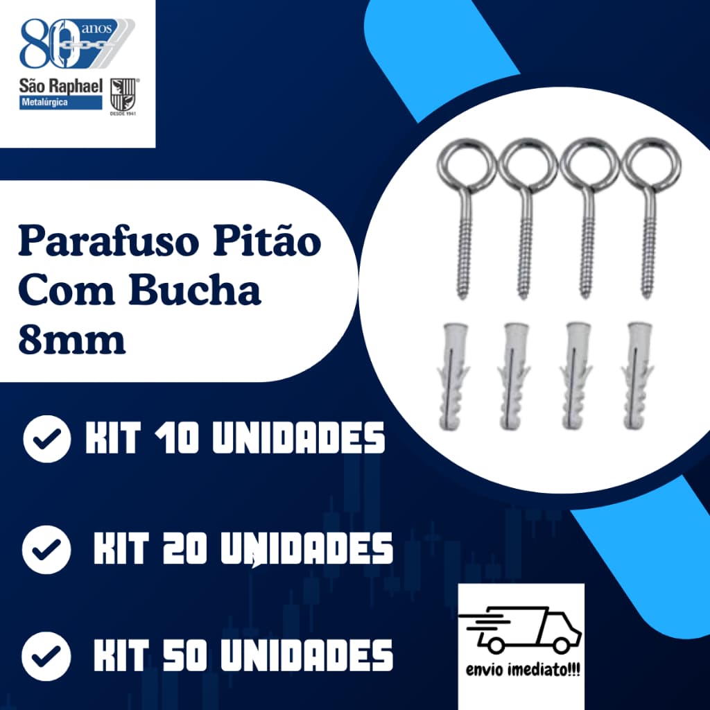 Parafuso Pitão Metal Com Bucha 8mm Para Parede Pendurar Vaso Varal
