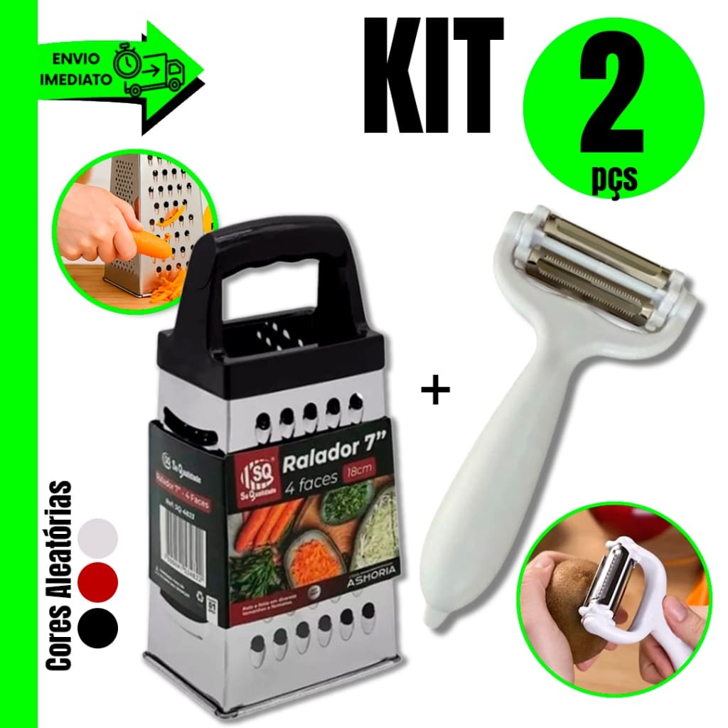 Ralador Inox 4 Faces + Descascador – Ideal para Queijos, Legumes e Verduras 🍽️