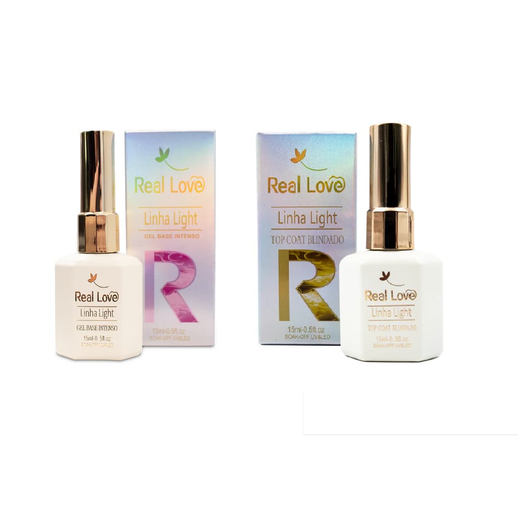 Kit Top Coat e Base em Gel Blindados - Linha Light  Real Love - 15ml