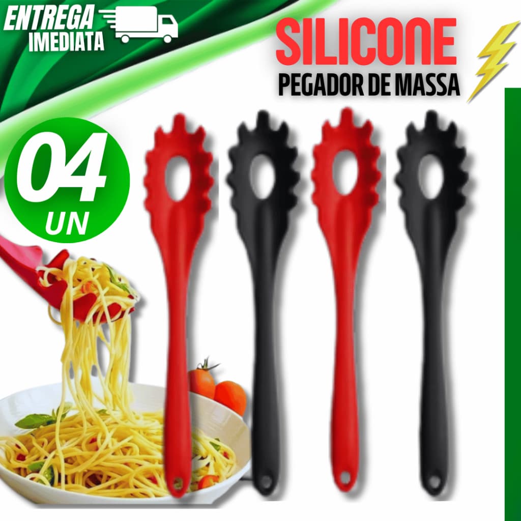 04 Pegador Silicone Para Macarrão Massa Cozinha 27,5 Cm Linha Premium Variáveis Utilidades