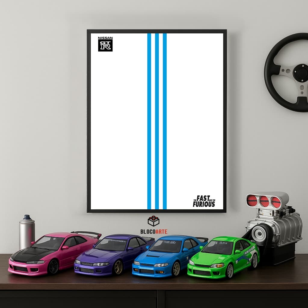 Pôster Expositor Nissan Skyline GT-R 2 Fast 2 Furious LEGO 50x70cm Fosco | Com ou Sem Suporte