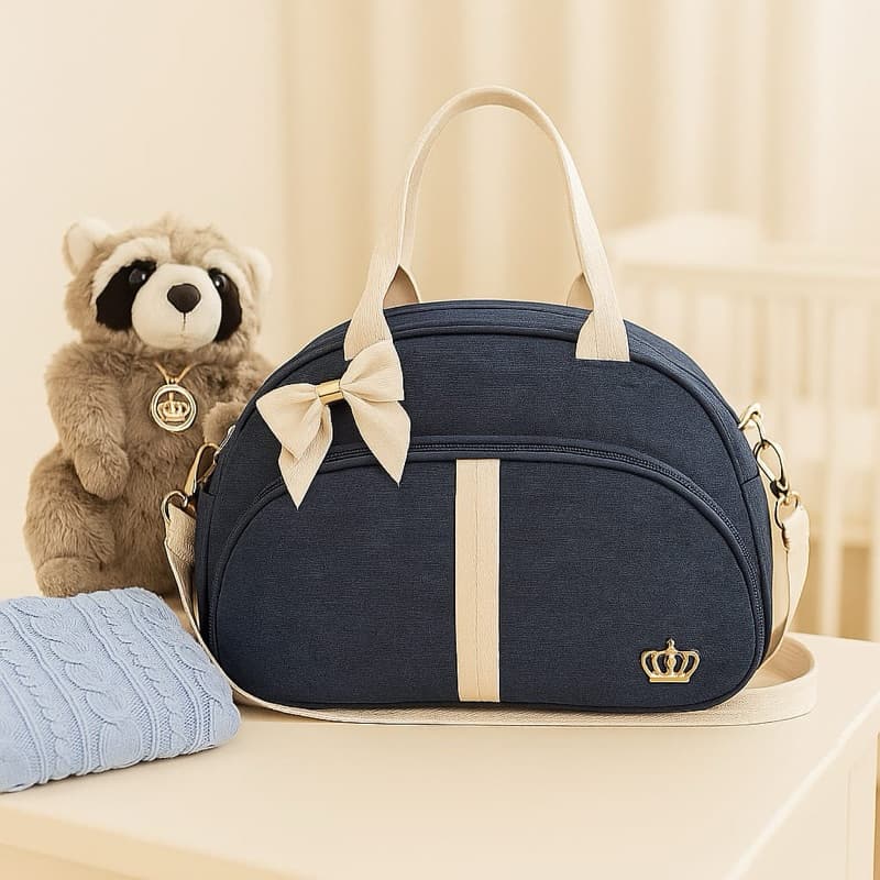 Bolsa Bebe Maternidade G Luxo Azul/Bege Alça Removivel