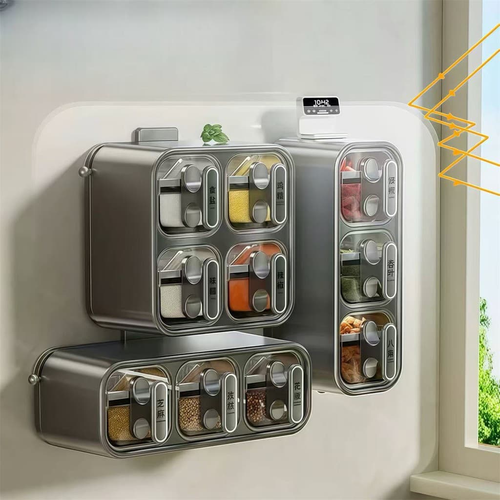 Organizador de Temperos com Ventosa, Novo Design - Conjunto de Frascos para Sal