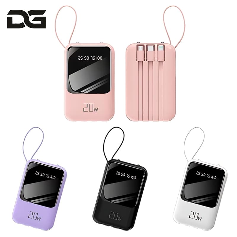 Carregador Portátil 20W 10000mAh para iPhone/Android vem com 4 tipos de cabos de carregamento A6