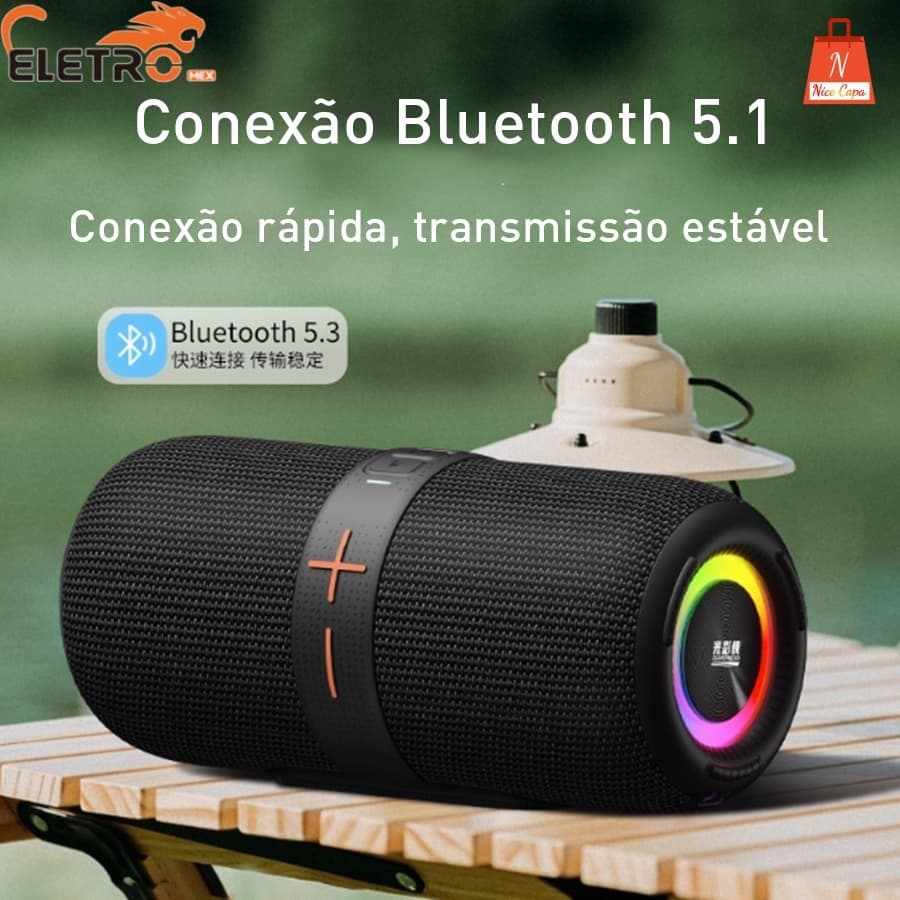 Caixa de som portátil Bluetooth LED 100W à prova d'água EL-1096 da marca Eletromex
