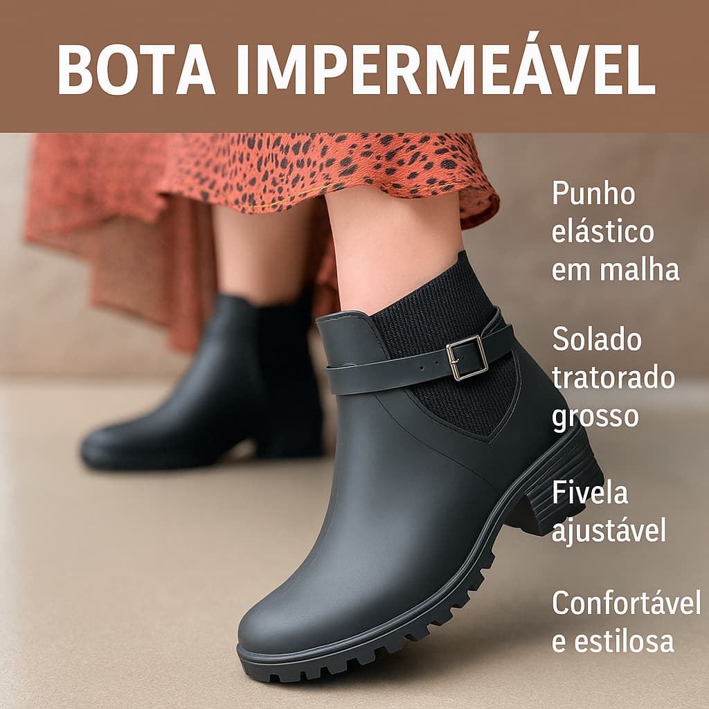 Bota feminina cano curto galocha de inverno para frio ou chuva impermeável