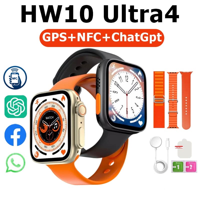 2025 Novo Smartwatch Relógio Inteligente HW10 Ultra 4 com NFC Chat GPT GPS 2gb Super Amoled ip68 Resistência a Água