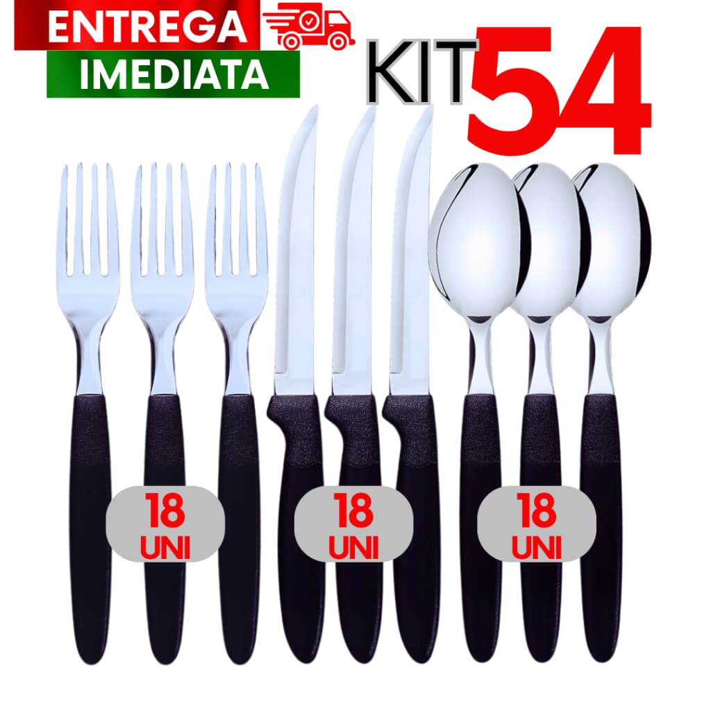 Combo 54 Utensílios Linha Colorida Preto 18 Faca, 18 Garfo, 18 colher Qualidade Garantida cozinha