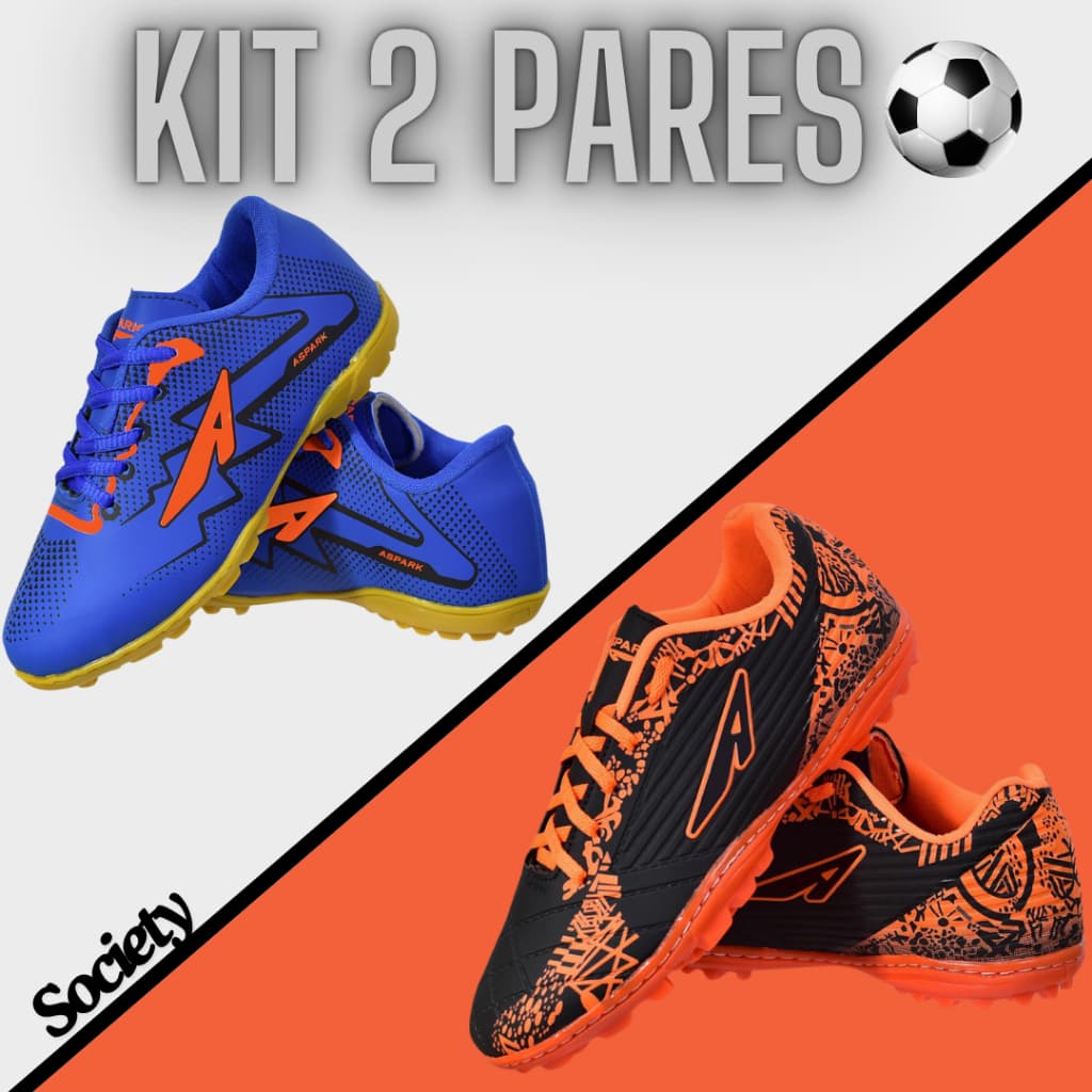 Kit 2 Pares Chuteira Society Masculino Infantil e Adulto Promoção Futebol Leve Macio Antiderrapante