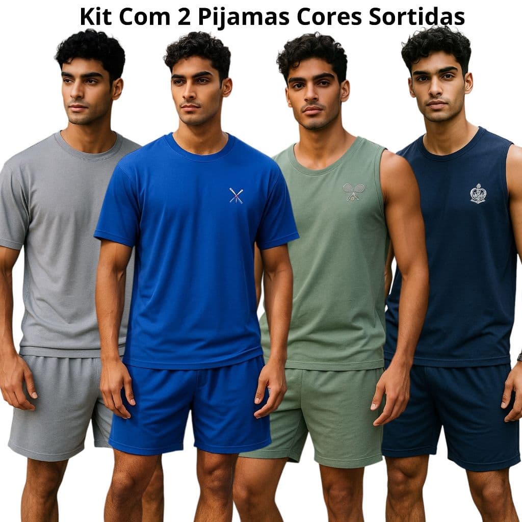 Kit 2 Pijamas Masculino Regata Verão Adulto em Malha Cores Sortidas