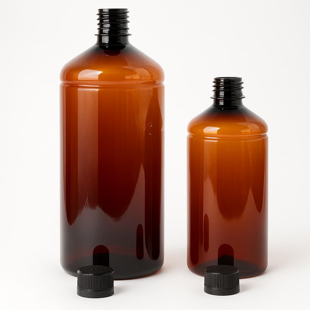 Kit 02 Unidades Frasco Creme Líquidos Âmbar Pet Marrom 1000mL/500mL
