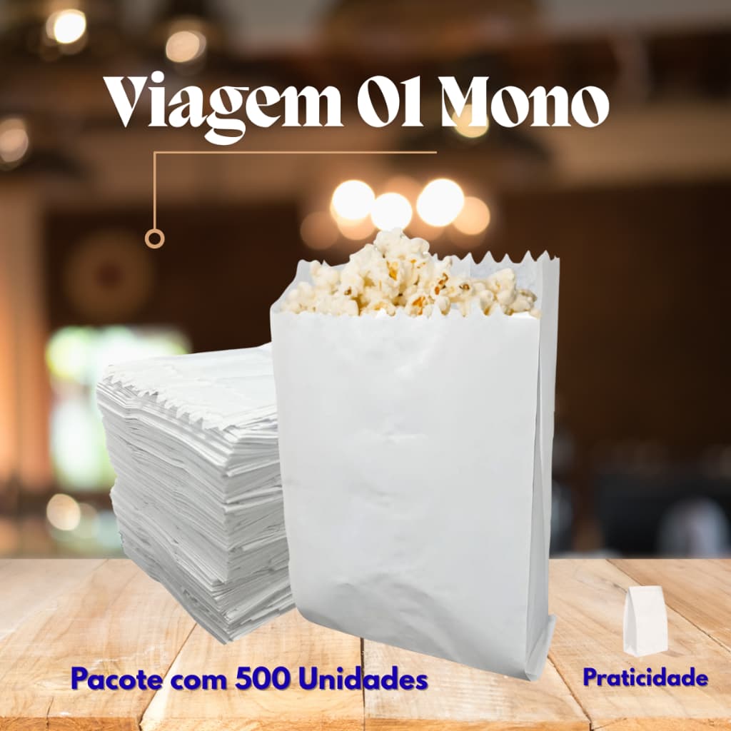 Embalagens 500 Unidades Saco Papel  Mono 1 Lanches Salgados Pipoca Lanchonete Padaria Doces
