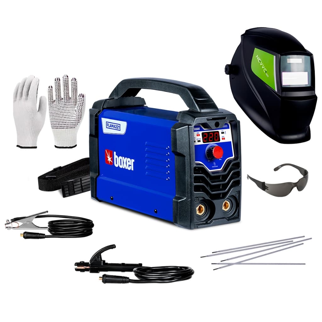 Máquina de Solda 220A 220V MMA TIG Flama221 Boxer  + Máscara de Solda Automática + Luva e Óculos EPI