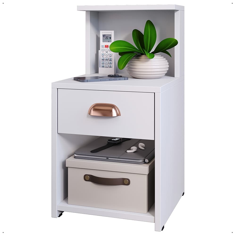 Mesa de Cabeceira Criado Quarto Casal Cama Box com Gaveta Nicho e Prateleira Compacta Bide Cama Cleo
