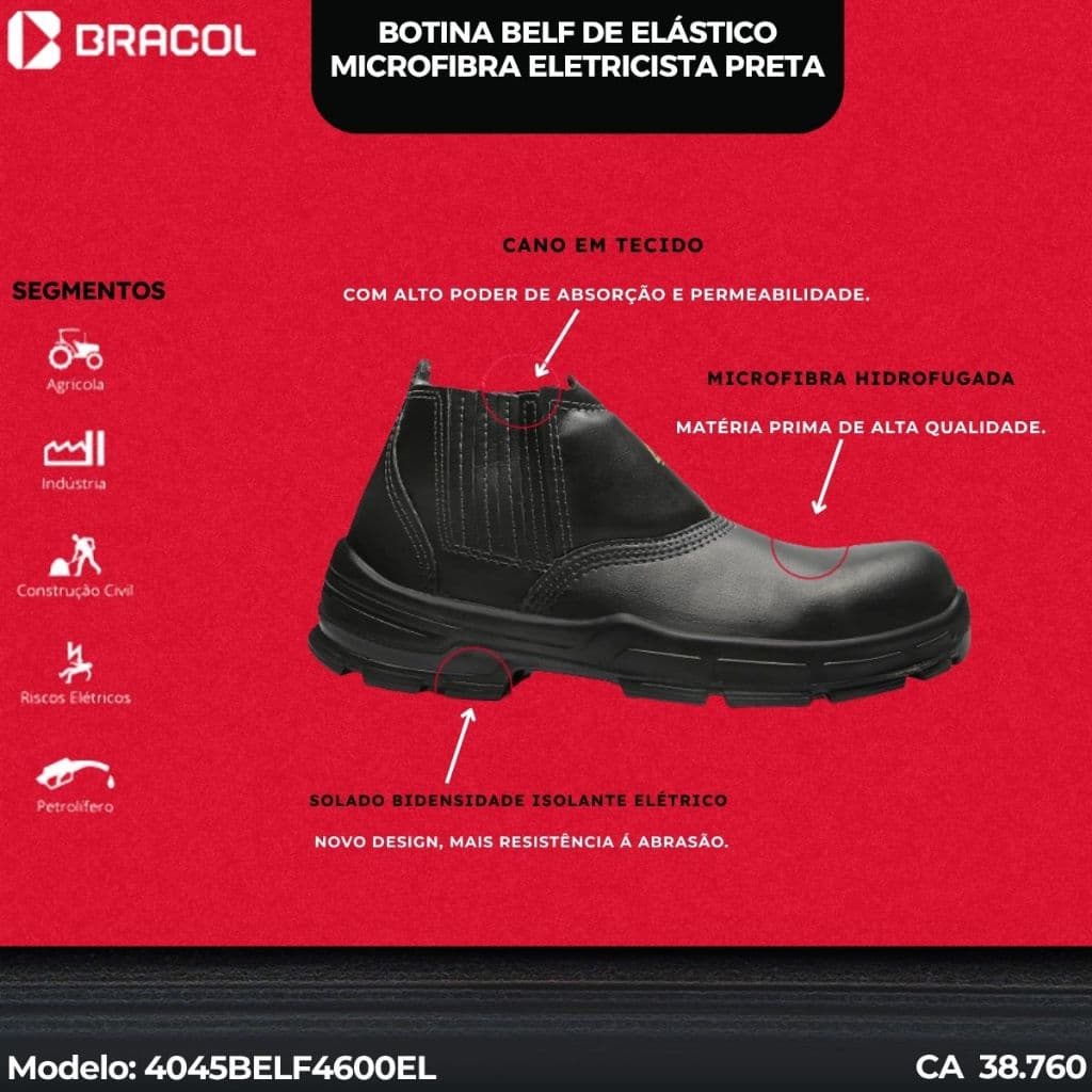 BOTA BOTINA ELASTICO MICROFIBRA BRACOL  ELETRICISTA CA 38760