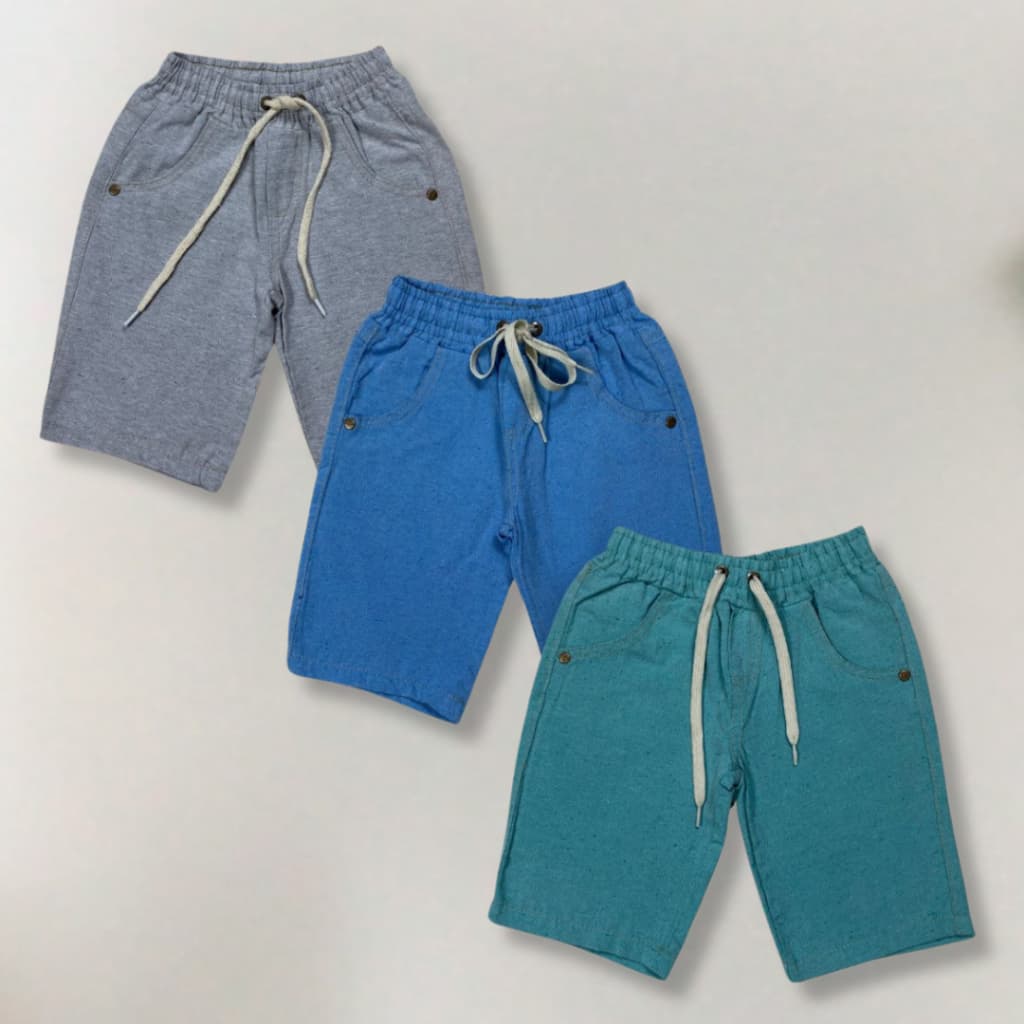 Bermuda Infantil de Linho Masculina -  Com Bolsos e Cordão Ajustável - CORES SORTIDAS