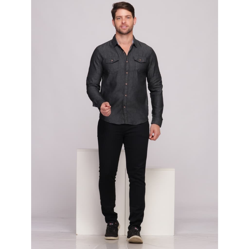Camisa Masculina 100% Algodão Manga Long   A002