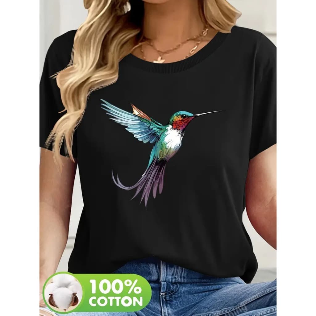 Camiseta Algodão Adulto, Infantil Plus Size Beija Flor Colorido Colibri Streetwear Moda Premium