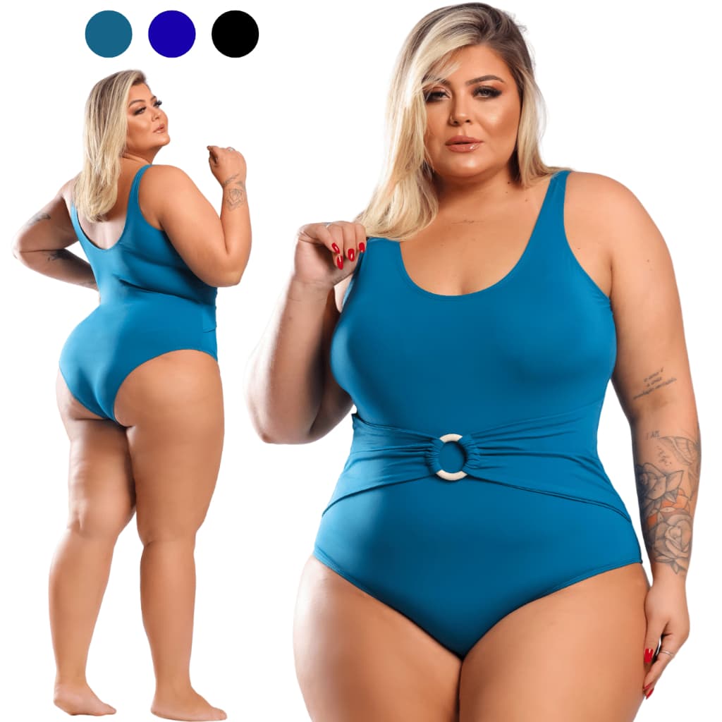Maiô Plus Size Detalhe Argola Blogueiria Moda Praia Natação Hidro Praia Verão