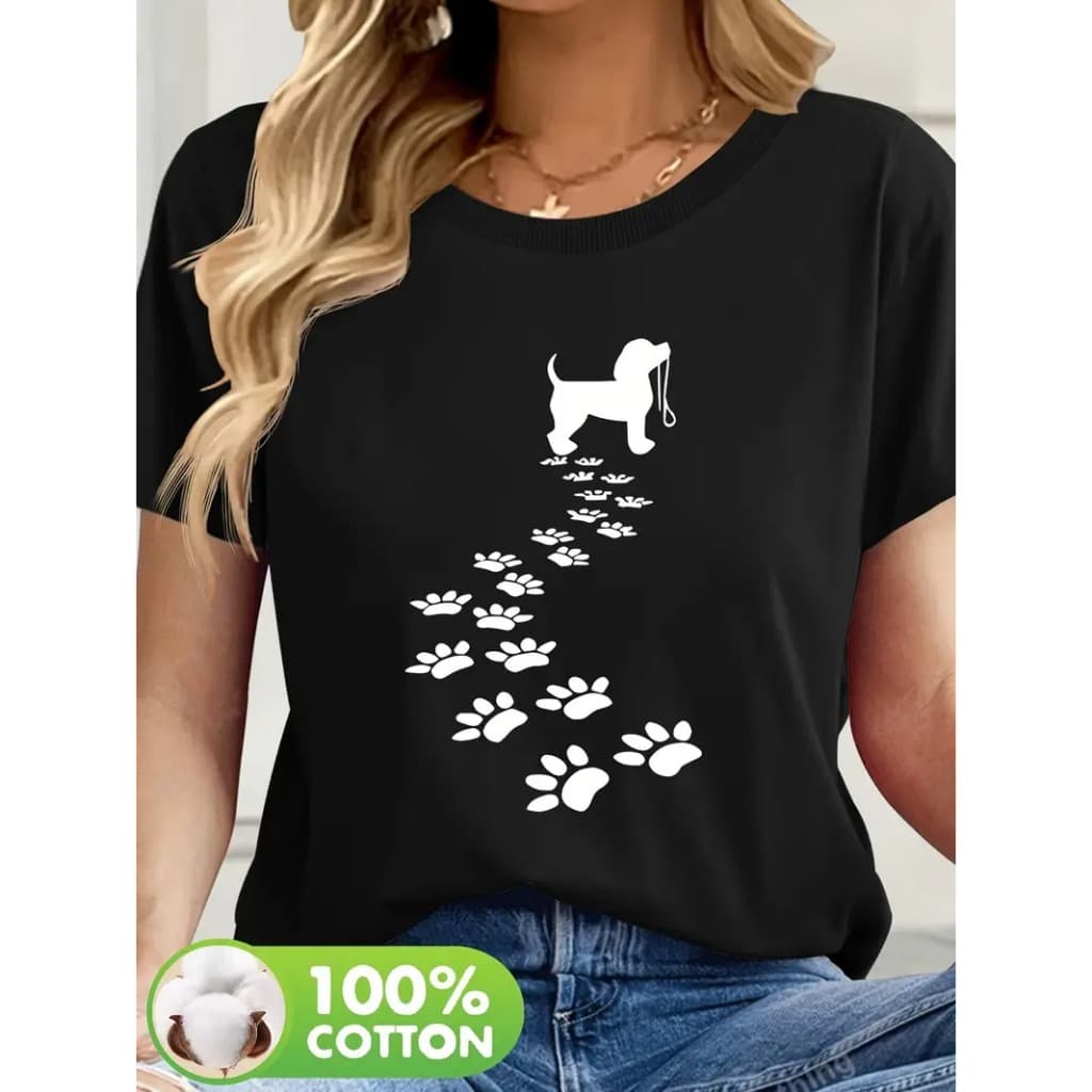 Camiseta Algodão Adulto, Infantil Plus Size Cachorro Pet Pegadas Caminho Streetwear Moda Premium