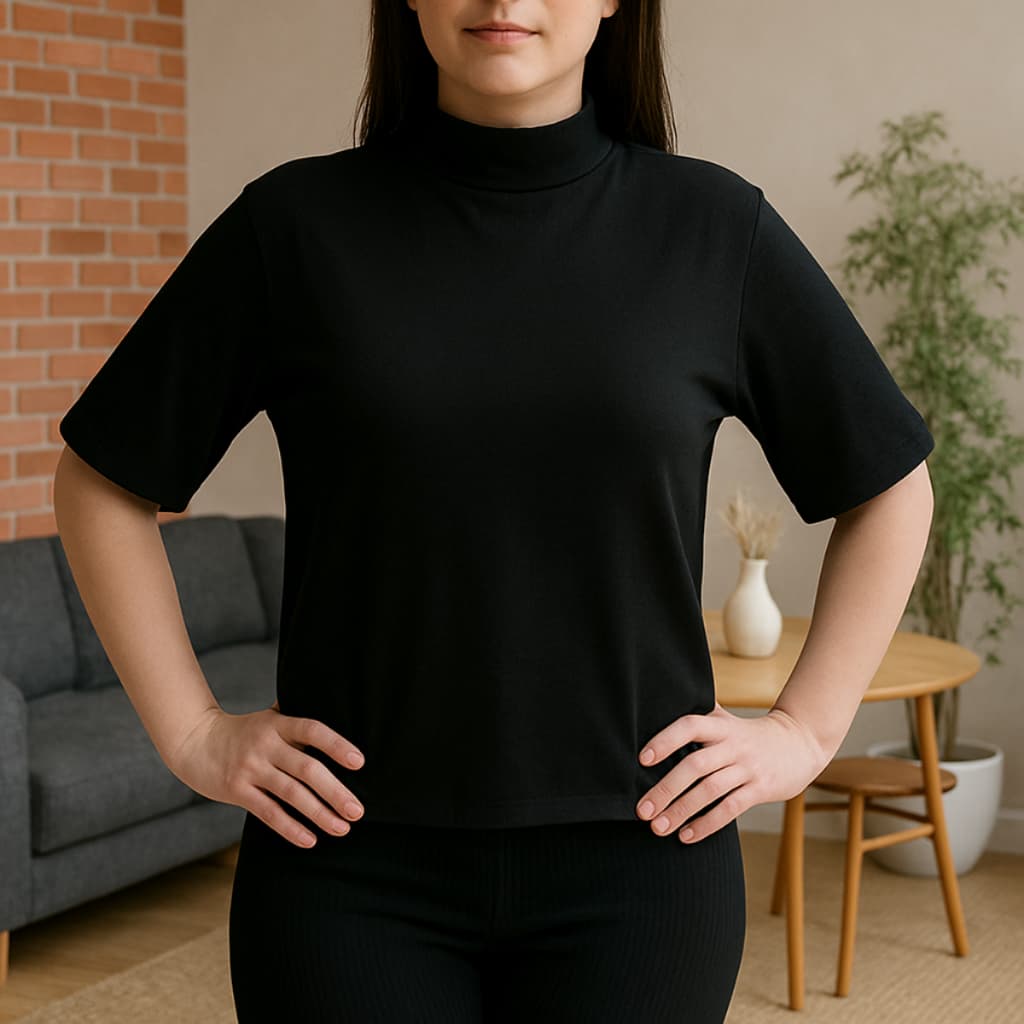 Camiseta Feminina Manga Curta Lisa com Tecido Cotton e Gola Alta