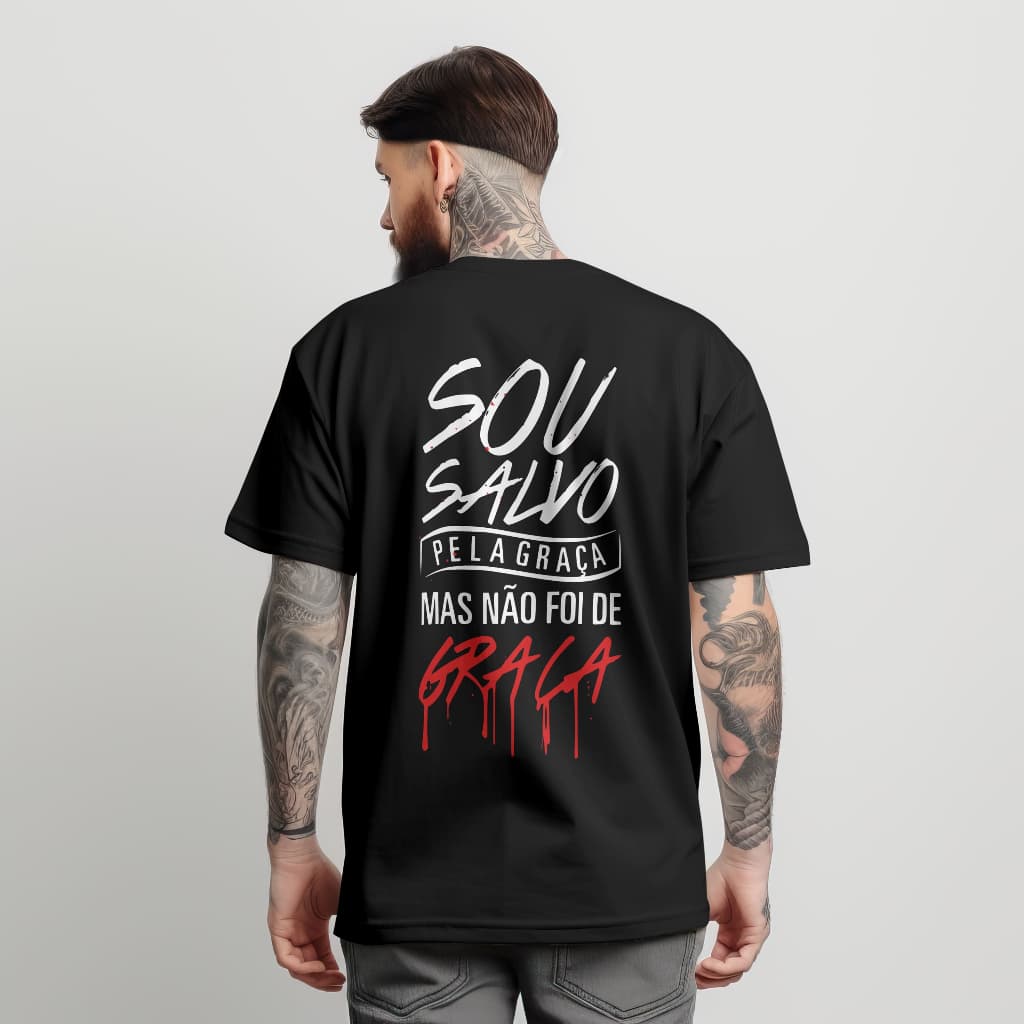 Camiseta Oversized Streetwear Sou Salvo Blusa Cristã Estampada