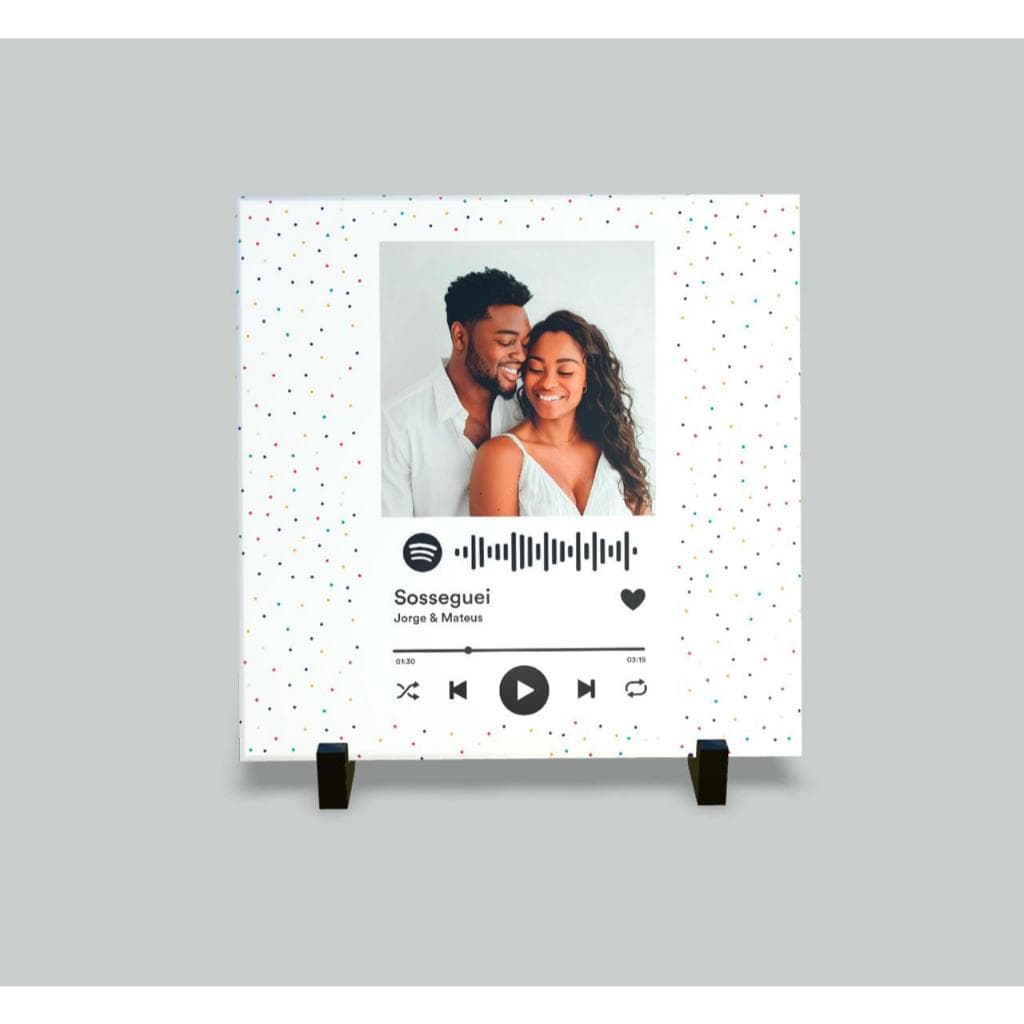 Quadro Azulejo Personalizado Casal QRCode Spotify Código Com Musica Interativa Porta Retrato