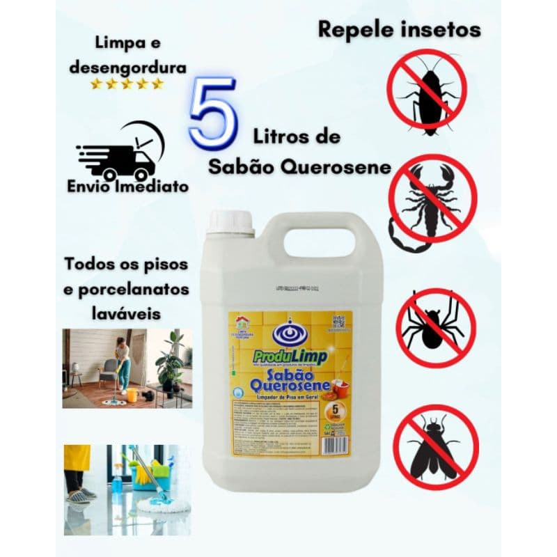 Sabão Querosene 5L  Limpa e Da Brilho Repelente de insetos Concentrado Limpeza pesada limpeza de pisos e porcelanatos