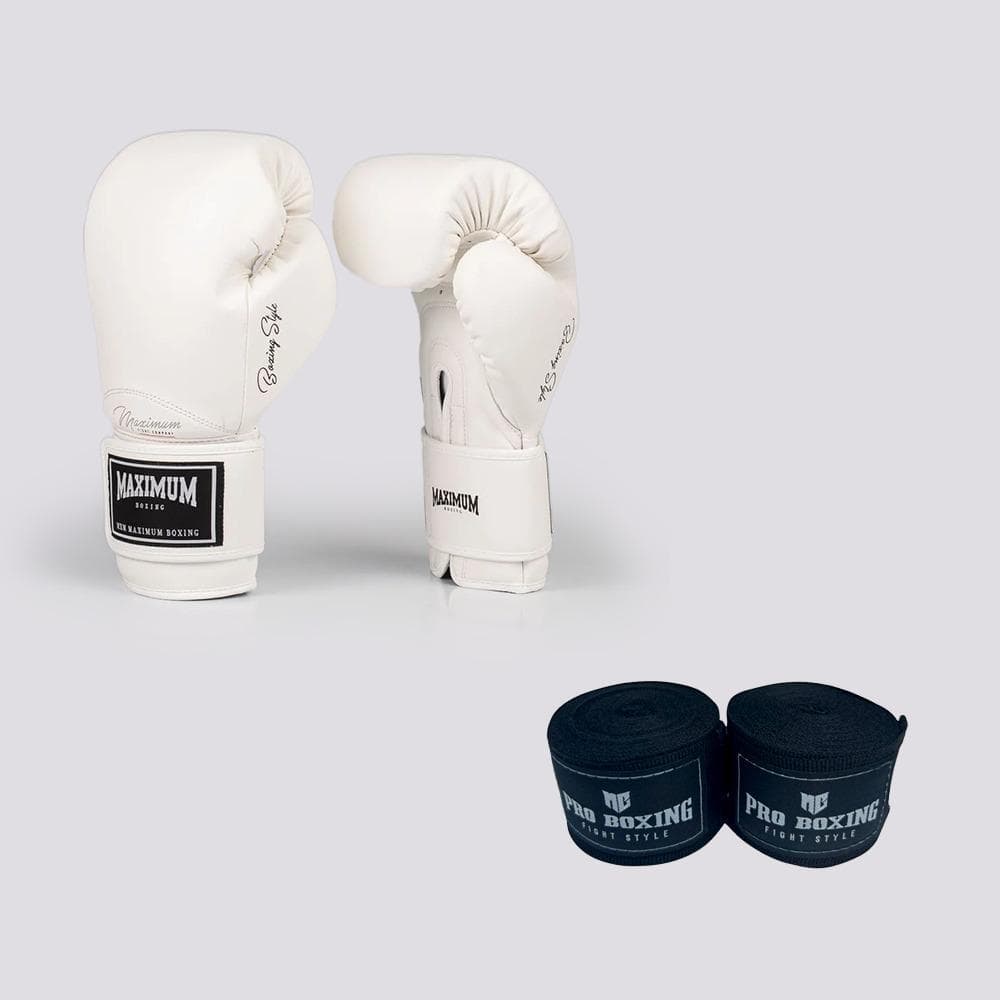 Kit Luva Classic White Maximum + Bandagem De 5 Metros Mg