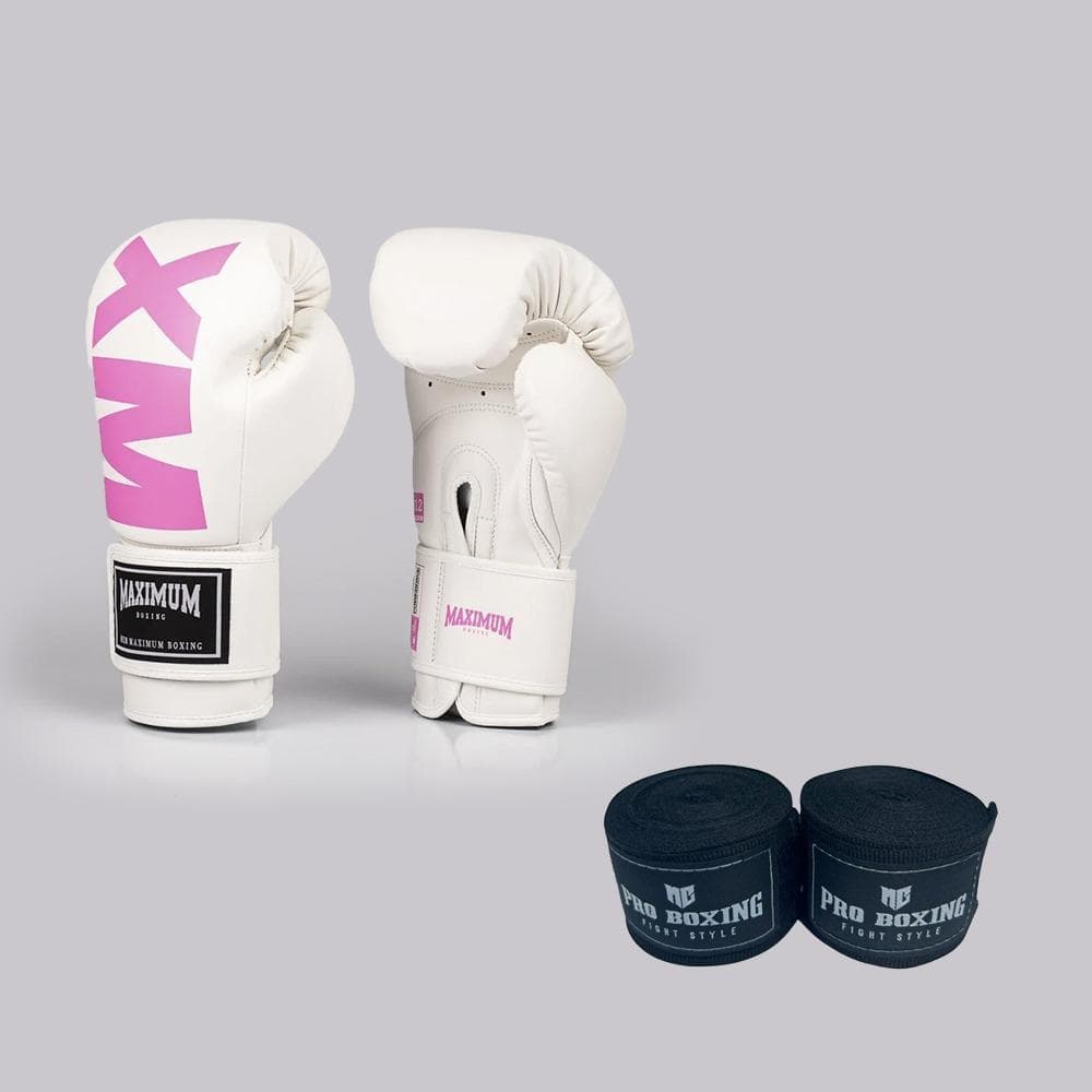 Kit Luva White Pink Maximum + Par De Bandagem 5m Mg