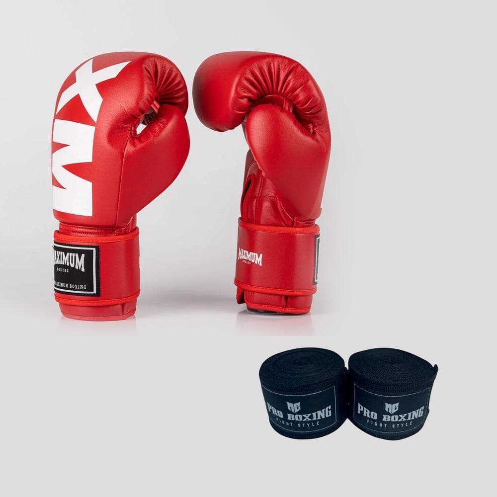 Kit Luva Mxm Red Maximum + Bandagem De 5 Metros Mg