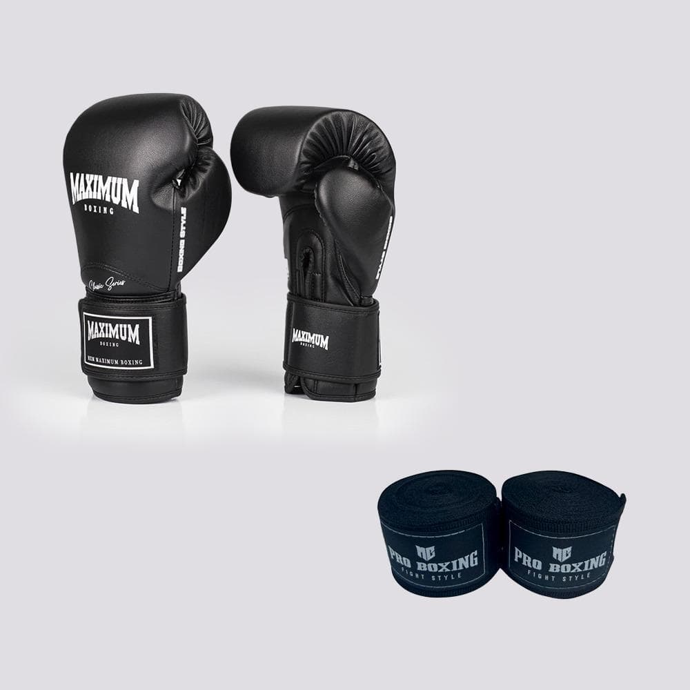 Kit Luva New Classic Black Maximum + Bandagem De 5 Metros Mg