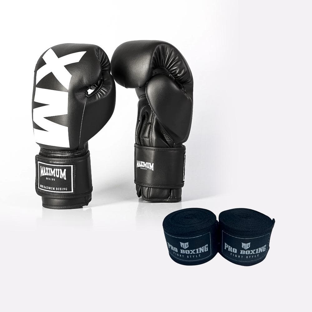 Kit Luva Mxm Black Maximum + Bandagem De 5 Metros Mg