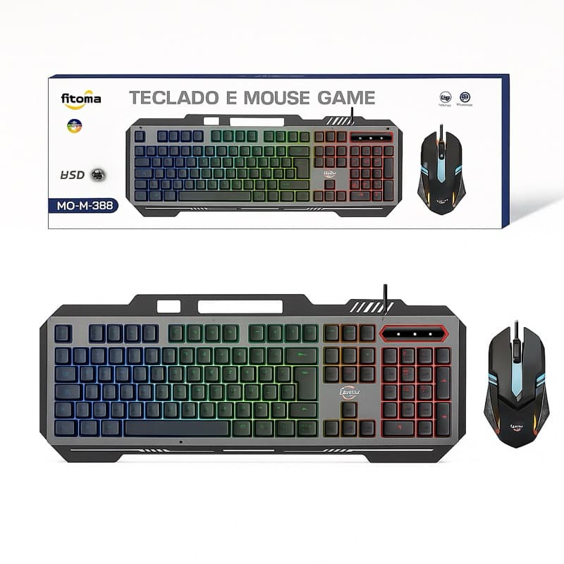 Teclado Gamer Com Mouse Rgb Luminoso Cor do mouse Preto Cor do teclado Preto
